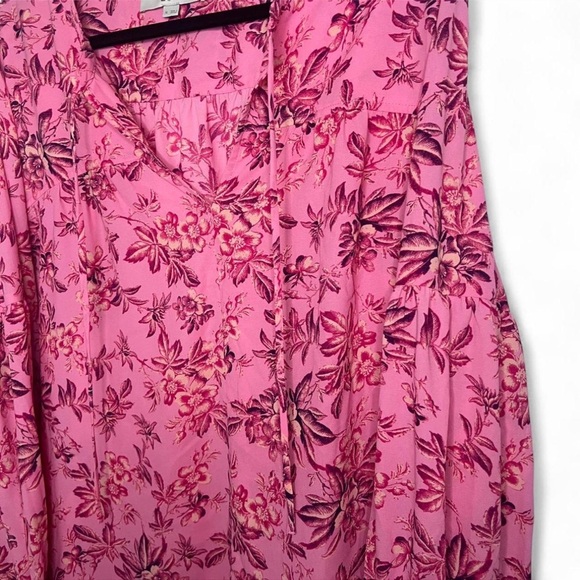 LOFT Pink Floral Print Blouse XL Long Sleeve Boho Peasant Top - Picture 2 of 7
